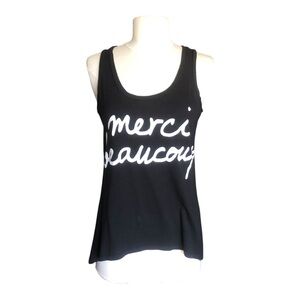 Madison & Berkeley Black Graphic Tank Top XS ‘Merci Beaucoup’ Script Print EUC